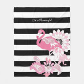 Whimsical Chic Roze Flamingo Zwart & Wit Gestreept Fleece Deken (Voorkant)