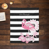 Whimsical Chic Roze Flamingo Zwart & Wit Gestreept Fleece Deken