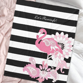 Whimsical Chic Roze Flamingo Zwart & Wit Gestreept Fleece Deken
