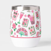 Whimsical Chic Roze & Groen Mahjong Feest Monogram (Achterkant)