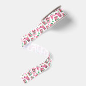 Whimsical Chic Roze & Groene Mahjong Feest Grosgrain Lint (Achterkant)