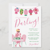 Whimsical Chic Roze & Groene Mahjong Feest Kaart (Voorkant)