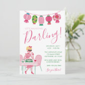 Whimsical Chic Roze & Groene Mahjong Feest Kaart (Staand voorkant)