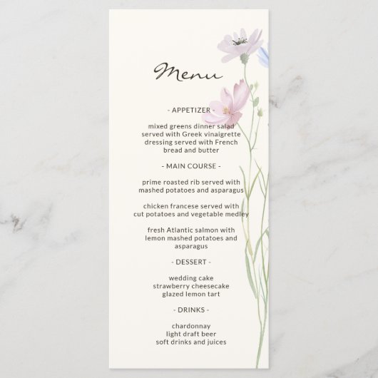Whimsical Chic Wildflower Beige Wedding Menu (Voorkant)