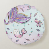 Whimsical Chic Zeemeermin Staart Onder Het Zee Mei Rond Kussen (Achterkant)