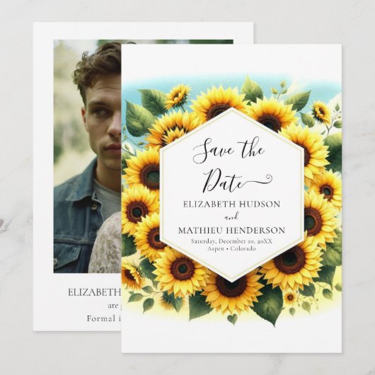 Whimsical Chic Zonnebloem bruiloft Save The Date (Voorkant / Achterkant)