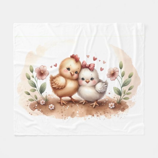 Whimsical Chick Duo Cottagecore Watercolor Fleece Deken (Voorkant (Horizontaal))