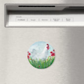 Whimsical Chicken and Flowers Magneet (Insitu (Vaatwasser))