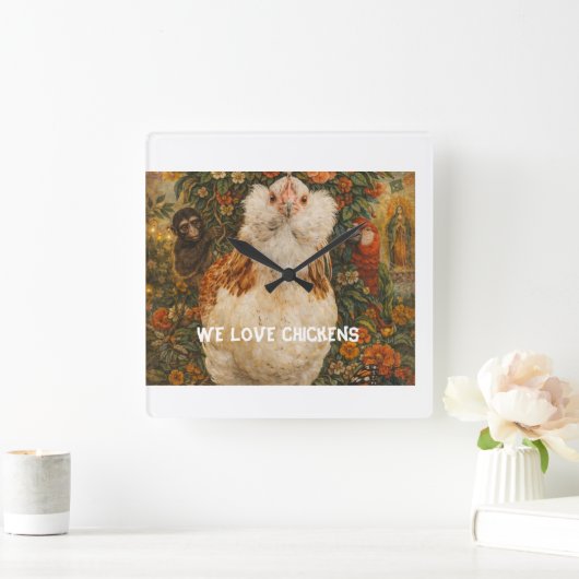 Whimsical Chicken Clock Vierkante Klok (Huis)