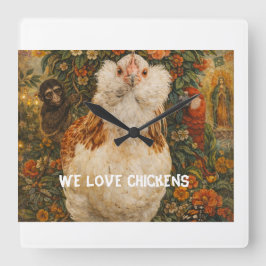 Whimsical Chicken Clock Vierkante Klok