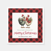 Whimsical chickens Christmas napkins editable name Servet (Voorkant)