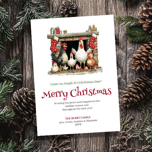 Whimsical Chickens Funny Christmas Greeting Card Feestdagenkaart