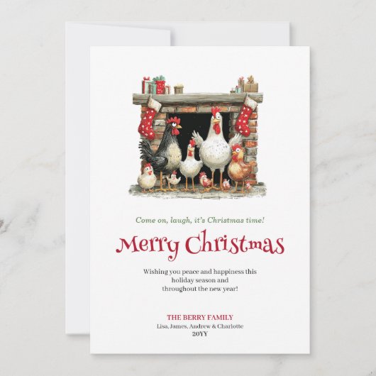 Whimsical Chickens Funny Christmas Greeting Card Feestdagenkaart (Voorkant)