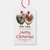 Whimsical chickens gift tag funny holiday design cadeaulabel (Voorkant)