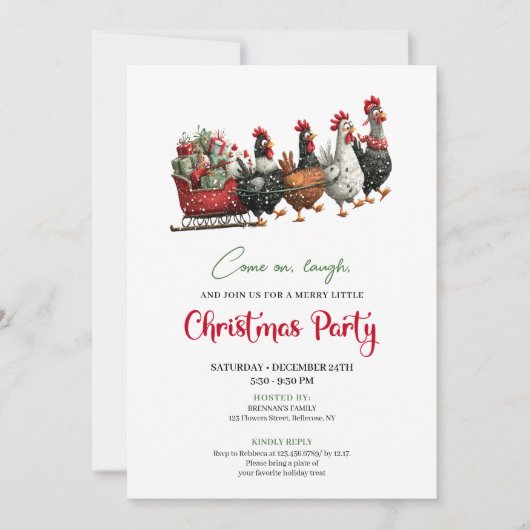 Whimsical Chickens Holiday Celebration Party Card Kaart (Voorkant)