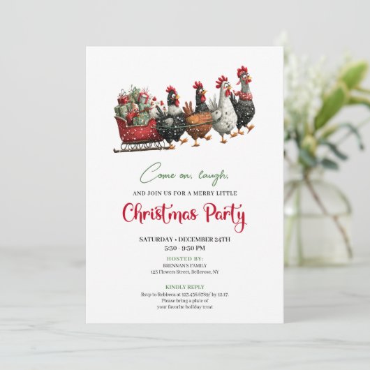Whimsical Chickens Holiday Celebration Party Card Kaart (Staand voorkant)