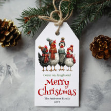 Whimsical Chickens Holiday Gift Tag Editable