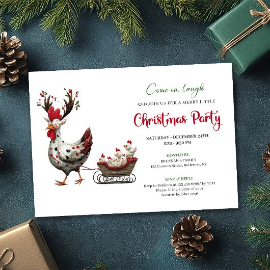 Whimsical Chickens Minimalist Christmas Party Card Kaart