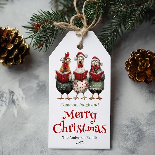Whimsical Chickens Xmas Tag Editable Design Cadeaulabel