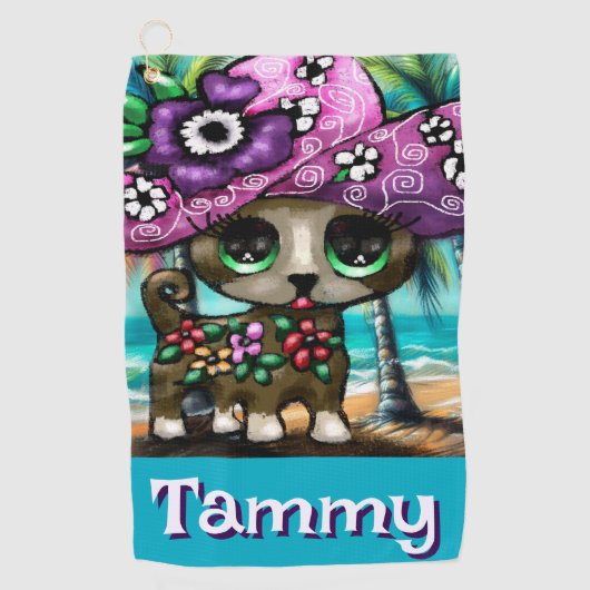 Whimsical Chihuahua Dog Palm Trees Gepersonaliseer Golfhanddoek (Voorkant)