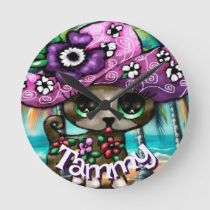 Whimsical Chihuahua Dog Palm Trees Gepersonaliseer Ronde Klok