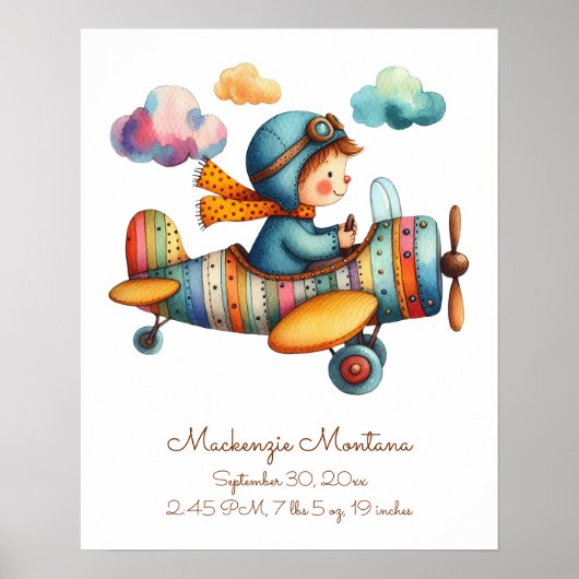 Whimsical Child Flying Plane Nursery Poster (Voorkant)