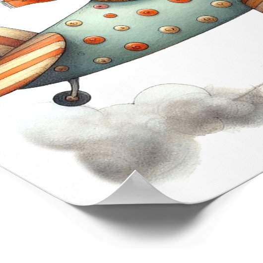 Whimsical Children's Art Kind Vliegend Oude Vliegt Poster (Hoek)