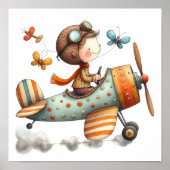 Whimsical Children's Art Kind Vliegend Oude Vliegt Poster (Voorkant)
