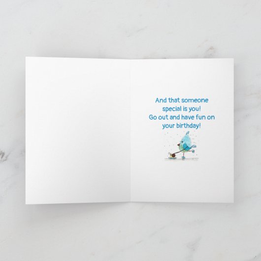 Whimsical Child's Blue Birthday Kaart (Binnen)