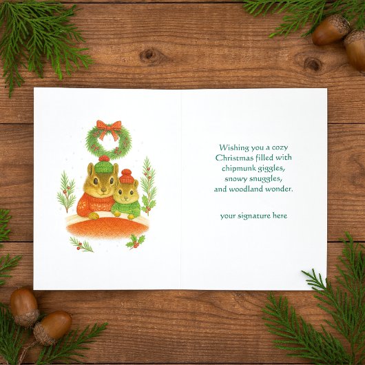 Whimsical  Chipmunk Christmas Greeting Card Feestdagen Kaart