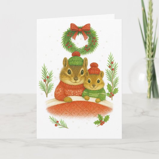 Whimsical  Chipmunk Christmas Greeting Card Feestdagen Kaart (Voorkant)
