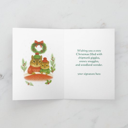 Whimsical  Chipmunk Christmas Greeting Card Feestdagen Kaart (Binnen)