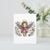 Whimsical Christmas Angel met meerkleurige vleugel Briefkaart (Staand voorkant)