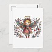 Whimsical Christmas Angel met meerkleurige vleugel Briefkaart (Voorkant / Achterkant)