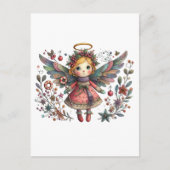 Whimsical Christmas Angel met meerkleurige vleugel Briefkaart (Voorkant)