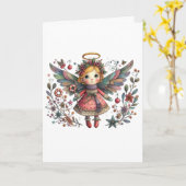 Whimsical Christmas Angel met meerkleurige vleugel Kaart (Gele Bloem)