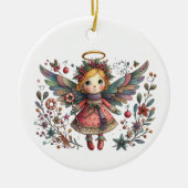 Whimsical Christmas Angel met meerkleurige vleugel Keramisch Ornament (Voorkant)