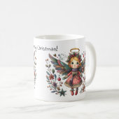 Whimsical Christmas Angel met meerkleurige vleugel Koffiemok (Voorkant rechts)