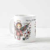 Whimsical Christmas Angel met meerkleurige vleugel Koffiemok (Voorkant links)