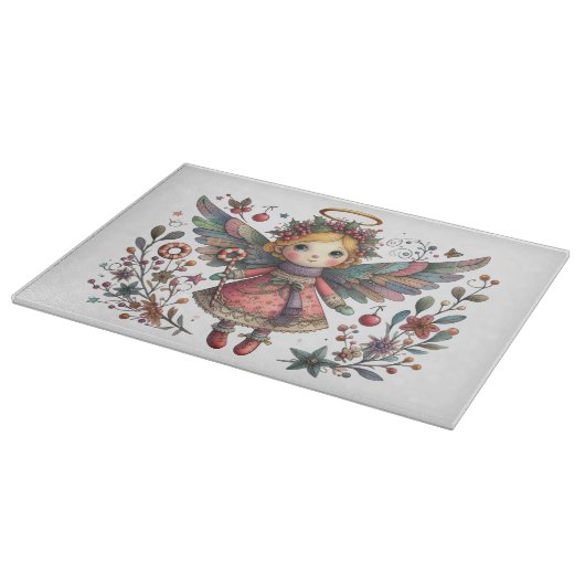 Whimsical Christmas Angel met meerkleurige vleugel Snijplank (Hoek)