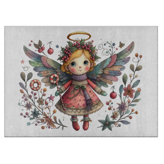 Whimsical Christmas Angel met meerkleurige vleugel Snijplank (Voorkant)