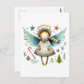 Whimsical Christmas Angel Moderne volkskunst stijl Briefkaart (Voorkant / Achterkant)