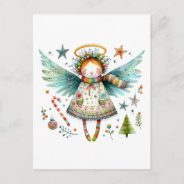 Whimsical Christmas Angel Moderne volkskunst stijl Briefkaart