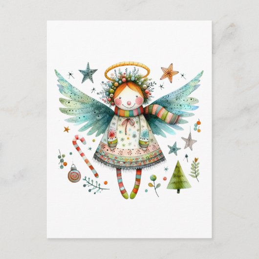 Whimsical Christmas Angel Moderne volkskunst stijl Briefkaart (Voorkant)