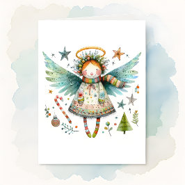 Whimsical Christmas Angel Moderne volkskunst stijl Kaart