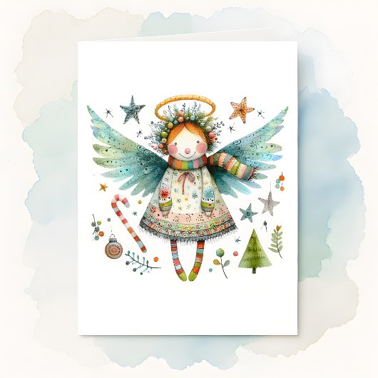 Whimsical Christmas Angel Moderne volkskunst stijl Kaart