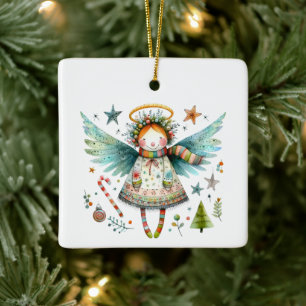 Whimsical Christmas Angel Moderne volkskunst stijl Keramisch Ornament