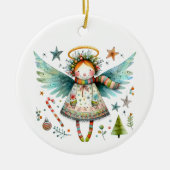 Whimsical Christmas Angel Moderne volkskunst stijl Keramisch Ornament (Voorkant)