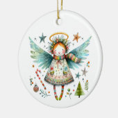 Whimsical Christmas Angel Moderne volkskunst stijl Keramisch Ornament (Links)