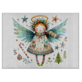 Whimsical Christmas Angel Moderne volkskunst stijl Snijplank (Voorkant)
